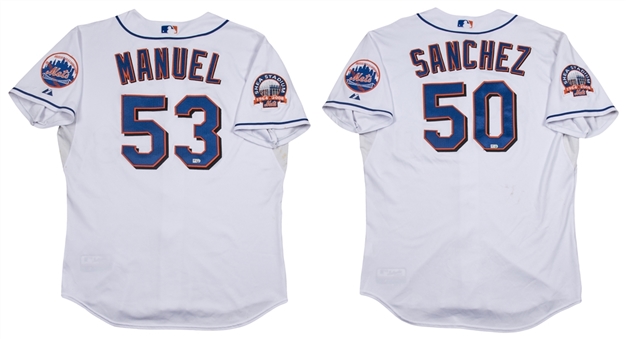 Lot of (2) Jerry Manuel & Duaner Sanchez Game Used New York Mets Home Jersey (MLB Authenticated & Mets LOA)